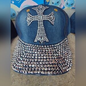 Source Unknown Blue Rhinestone Cross Hat